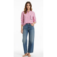 *NEW* Cotton Stripe Embroidered Shirt Pink