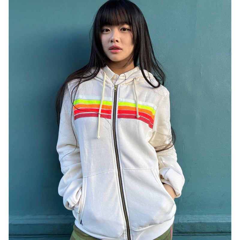 *NEW COLOUR* 5 Stripe Zip Up Vintage White/White Neon