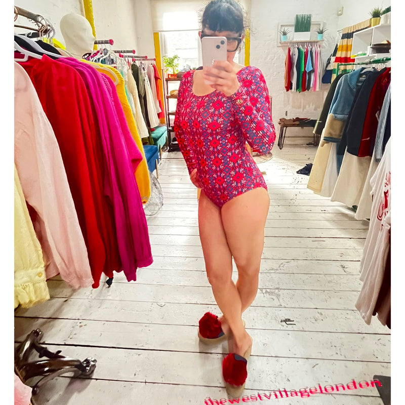 Long Sleeve Leotard Red Geo