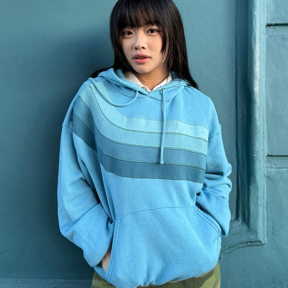 *NEW STYLE* Wave Stripe Pullover Hoodie Aquamarine
