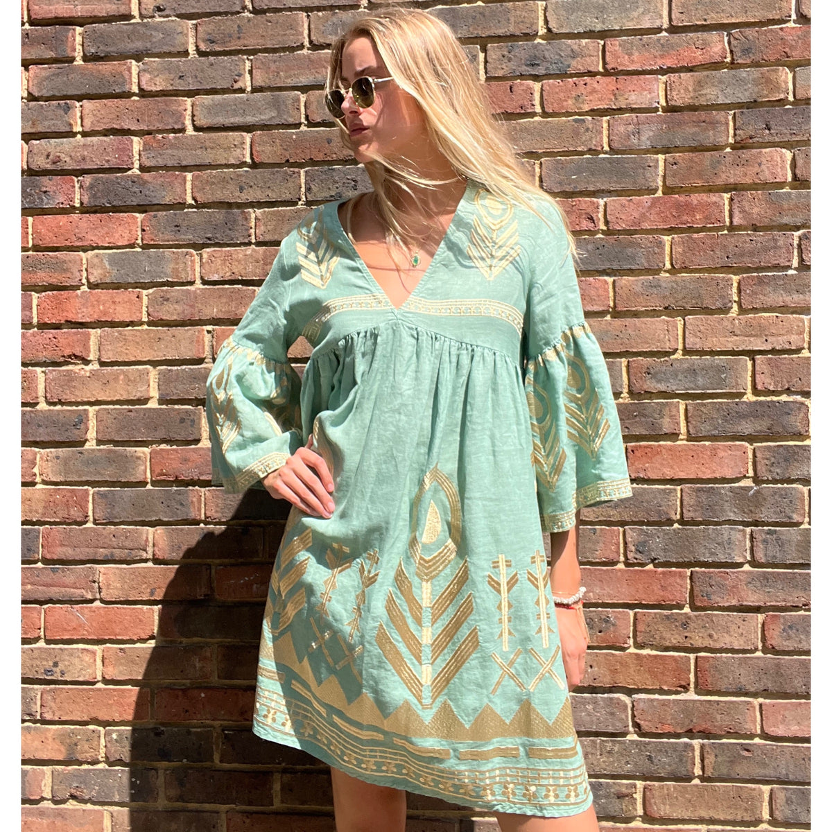 *LANDED* Sea Green Feather Dress Midi