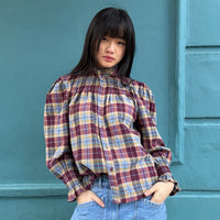 *NEW* Johanna Smocked Plaid Shirt Wine