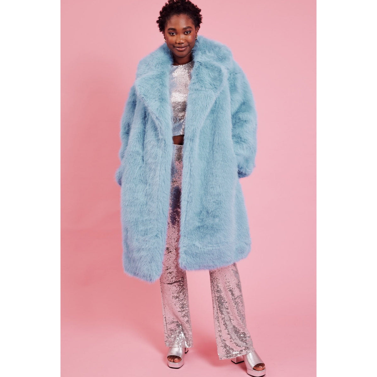 Baby Blue Faux Fur Oversized Coat