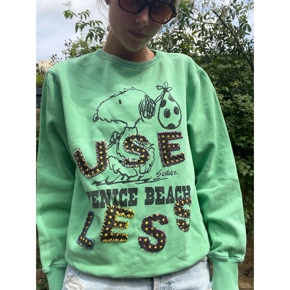 Useless Upcycled Snoopy Green Sweat