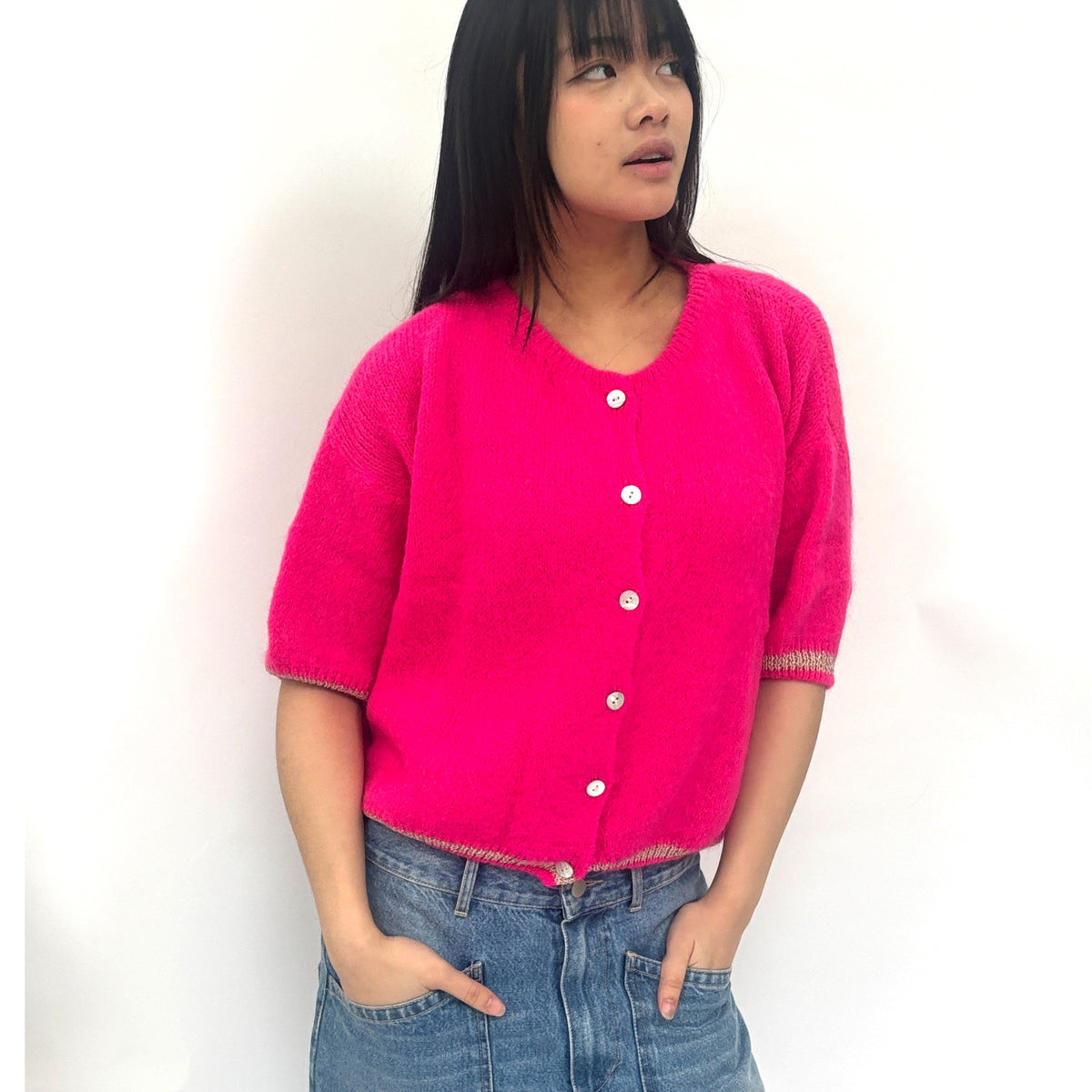 *NEW STYLE* Fuchsia Short Sleeve Cardi