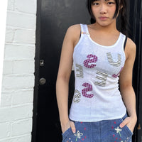 Useless Upcycled White Tank with ‘Useless’ appliqué