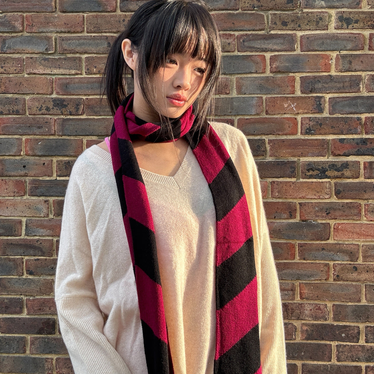 *NEW* Skinny Cashmere Scarf Plum Stripe