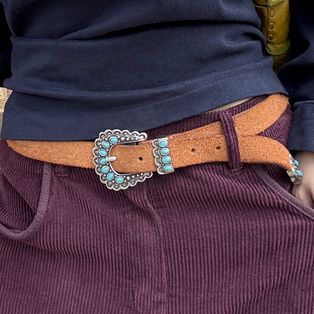 *NEW* Post & Co Suede Leather Belt Cognac