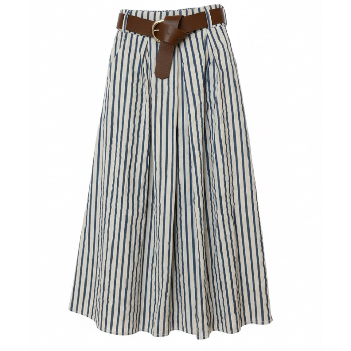 French Stripe Belted Skirt