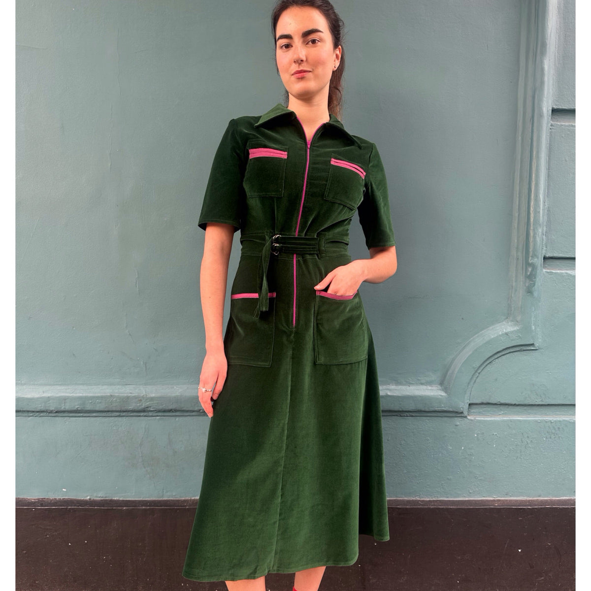 *NEW* Velvet Shirt Dress Emerald