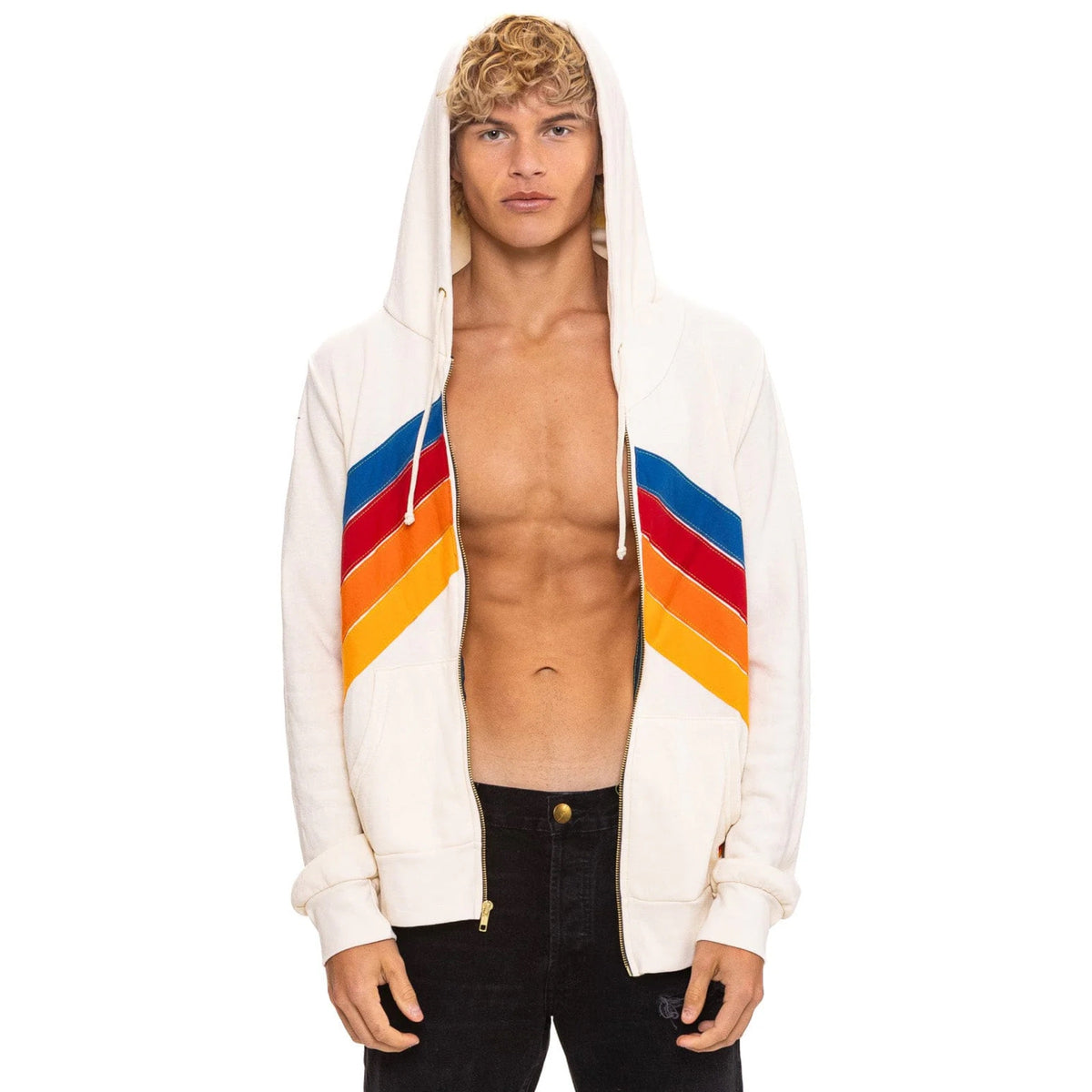 Mountain Stitch Chevron Zip Hoodie Vintage White