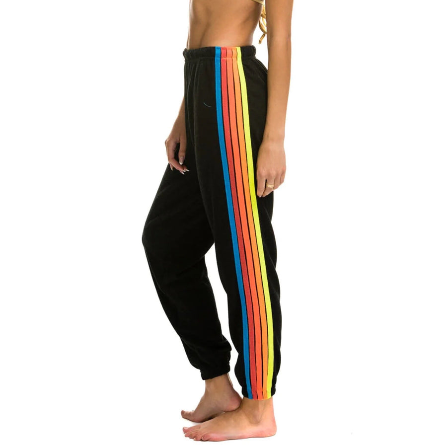 Aviator Nation 5 Stripe Sweatpants Black/Neon Rainbow – The West Village