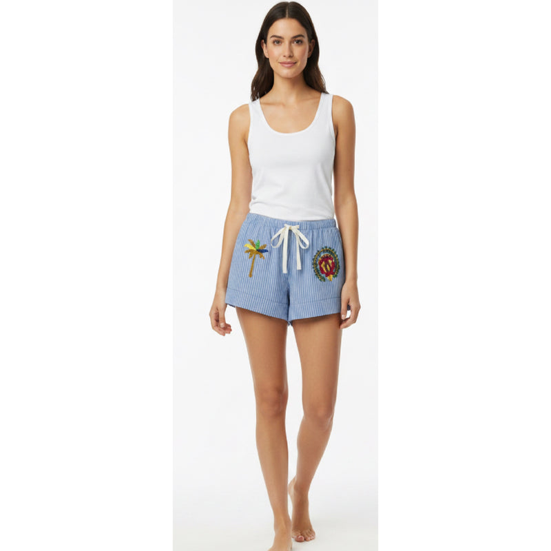*NEW* Cotton Stripe Embroidered Shorts Blue