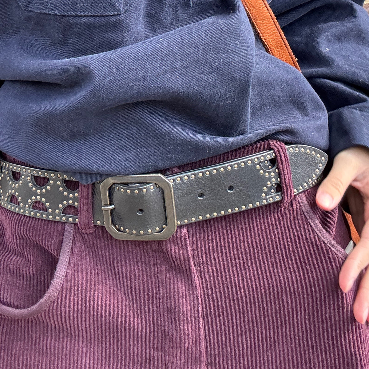 *NEW* Post & Co  Leather Studded Cut Out Belt Seppia