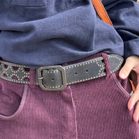 *NEW* Post & Co  Leather Studded Cut Out Belt Seppia