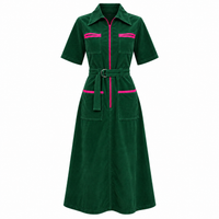 Velvet Shirt Dress Emerald
