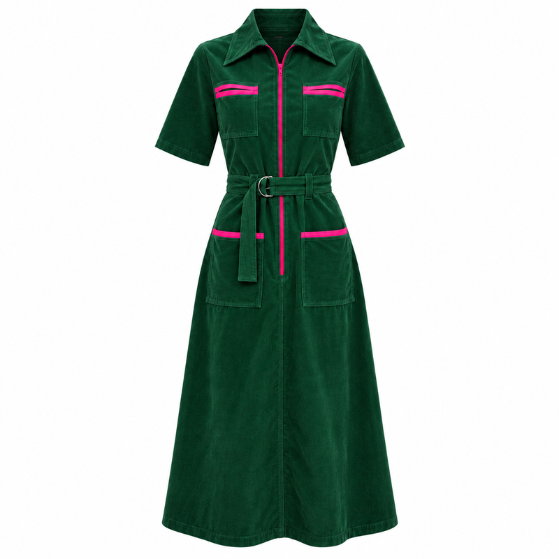 Velvet Shirt Dress Emerald