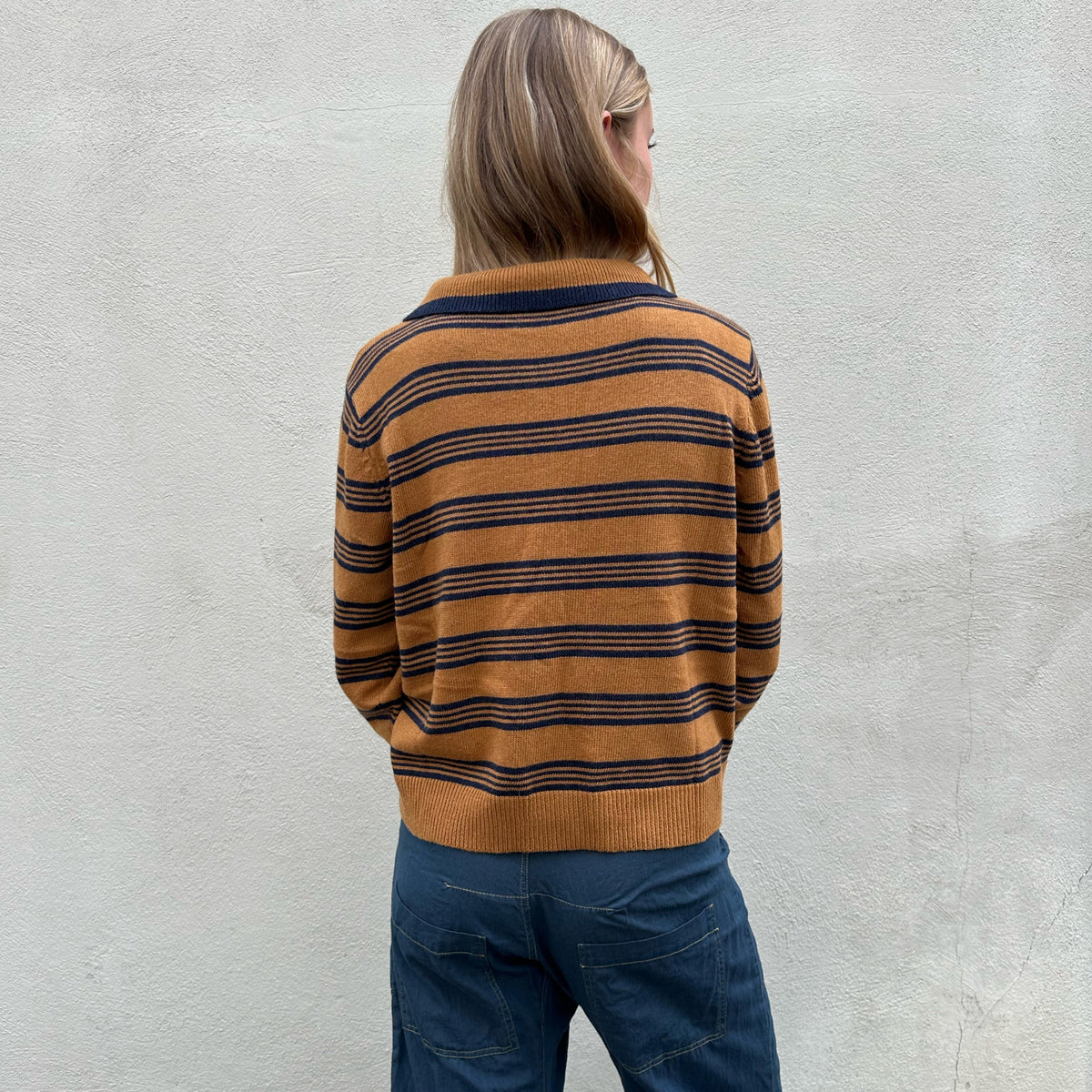 Stripe Collared Knit Dijon/Navy