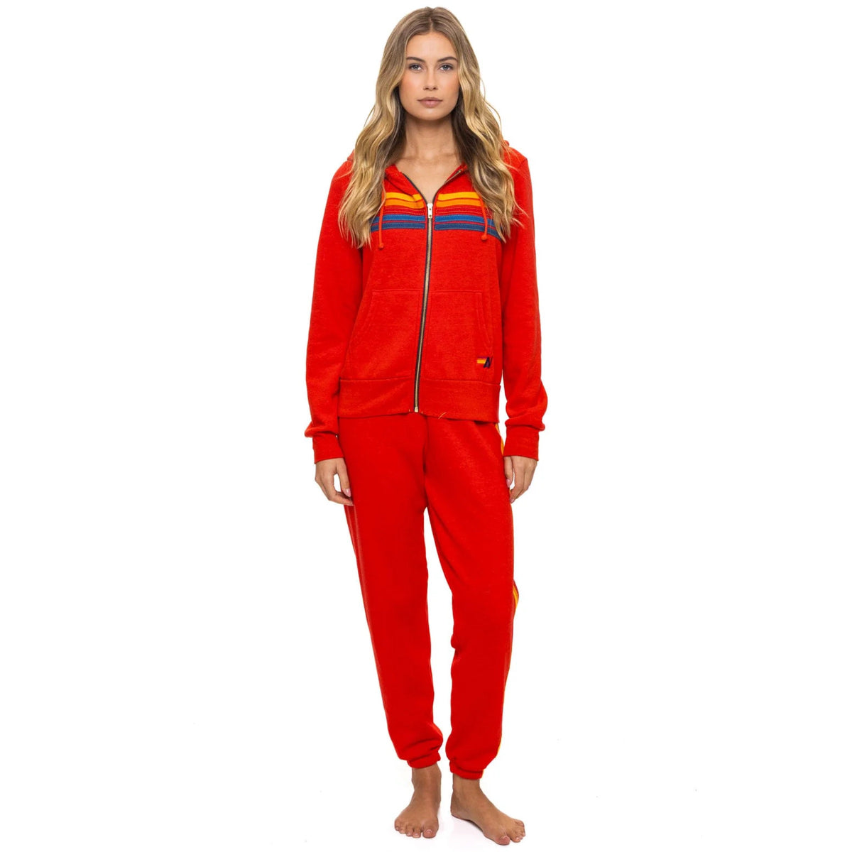 5 Stripe Zip Up Hoodie Red