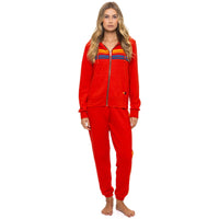 5 Stripe Zip Up Hoodie Red