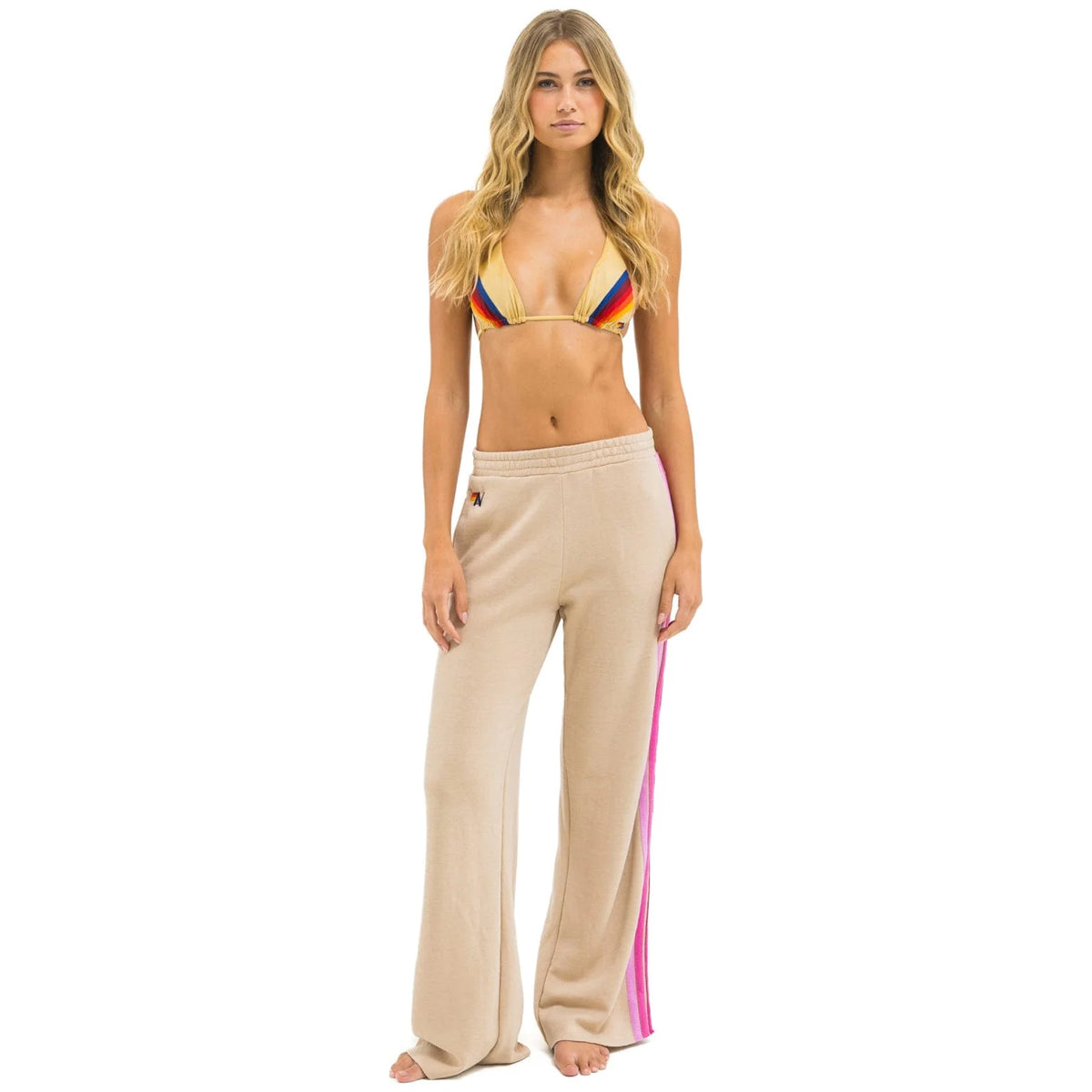 5 Stripe Wide Leg Sweatpants Sand Pink