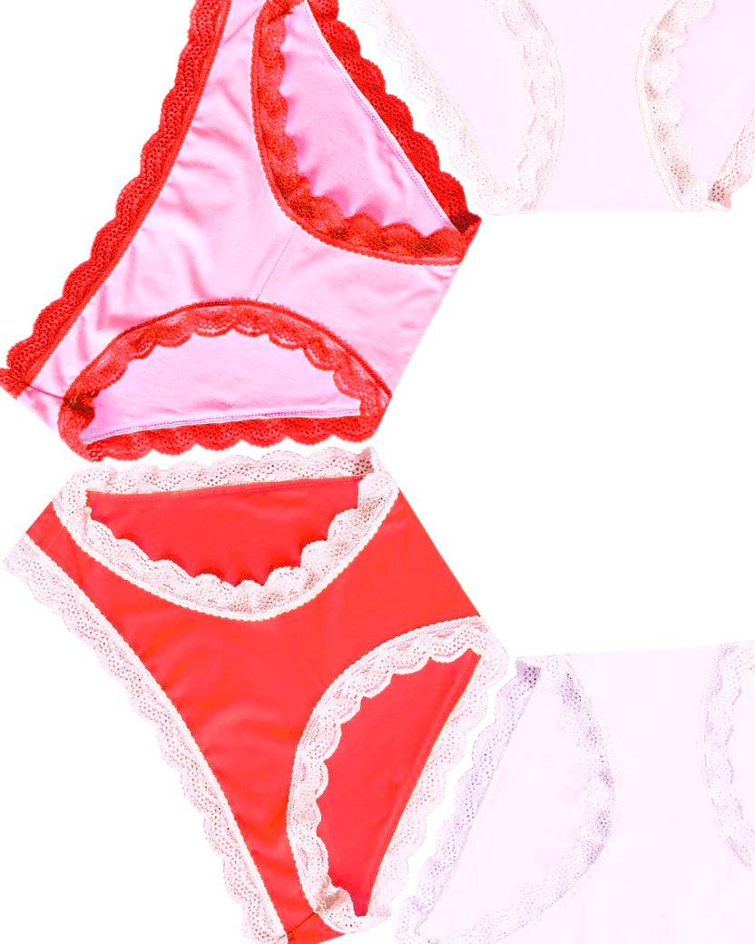 Stripe & Stare Knicker Four Pack Pink/Red Contrast