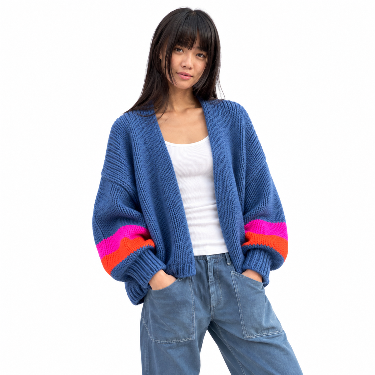 Navy Stripe Sleeve Cardi