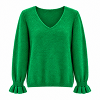 Ruffle Cuff V Neck Emerald