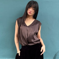 *NEW* Johanna V Neck Shell Top Chocolate