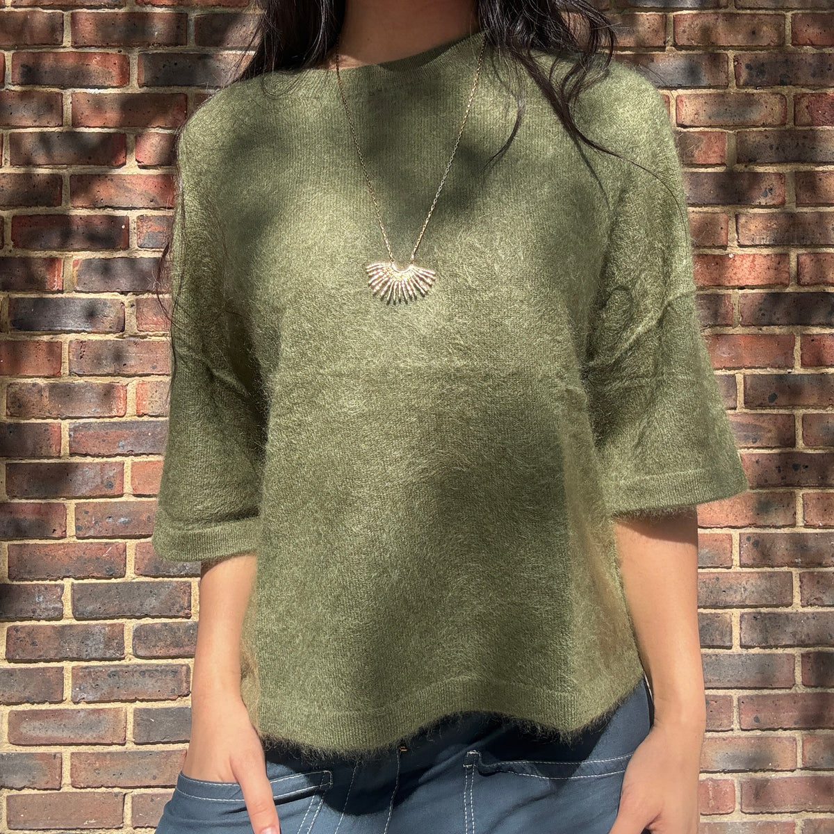 Jenna Brushed Cashmere Jumper Dark Moss