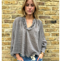 Soft Ruffle V Neck Shirt Grey