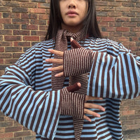 Cashmere Stripe Wrist Warmers Brown/Camel