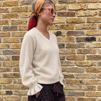 Ruffle Cuff V Neck Ecru