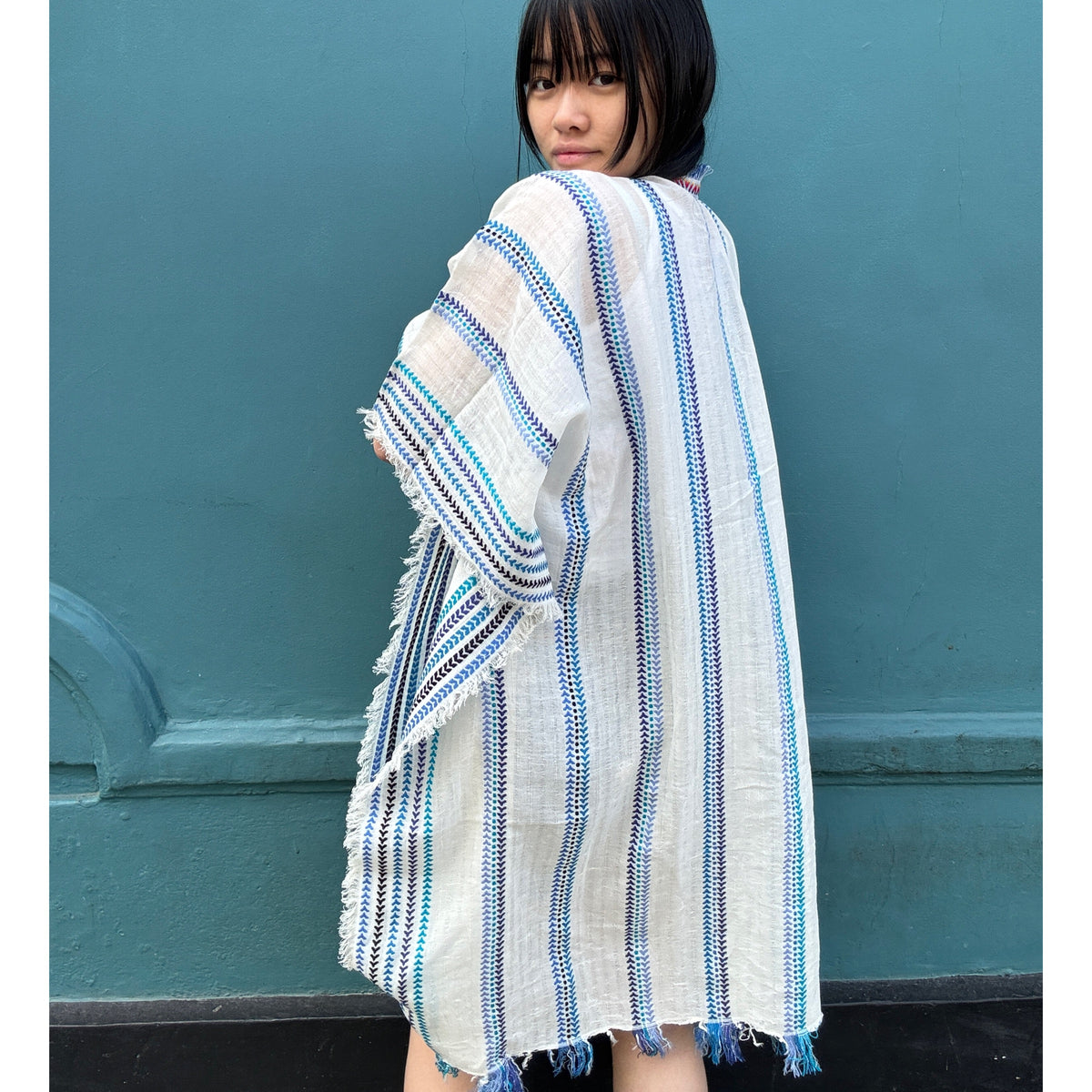 *NEW* Multi Blue Stripe embroidered Cover-up