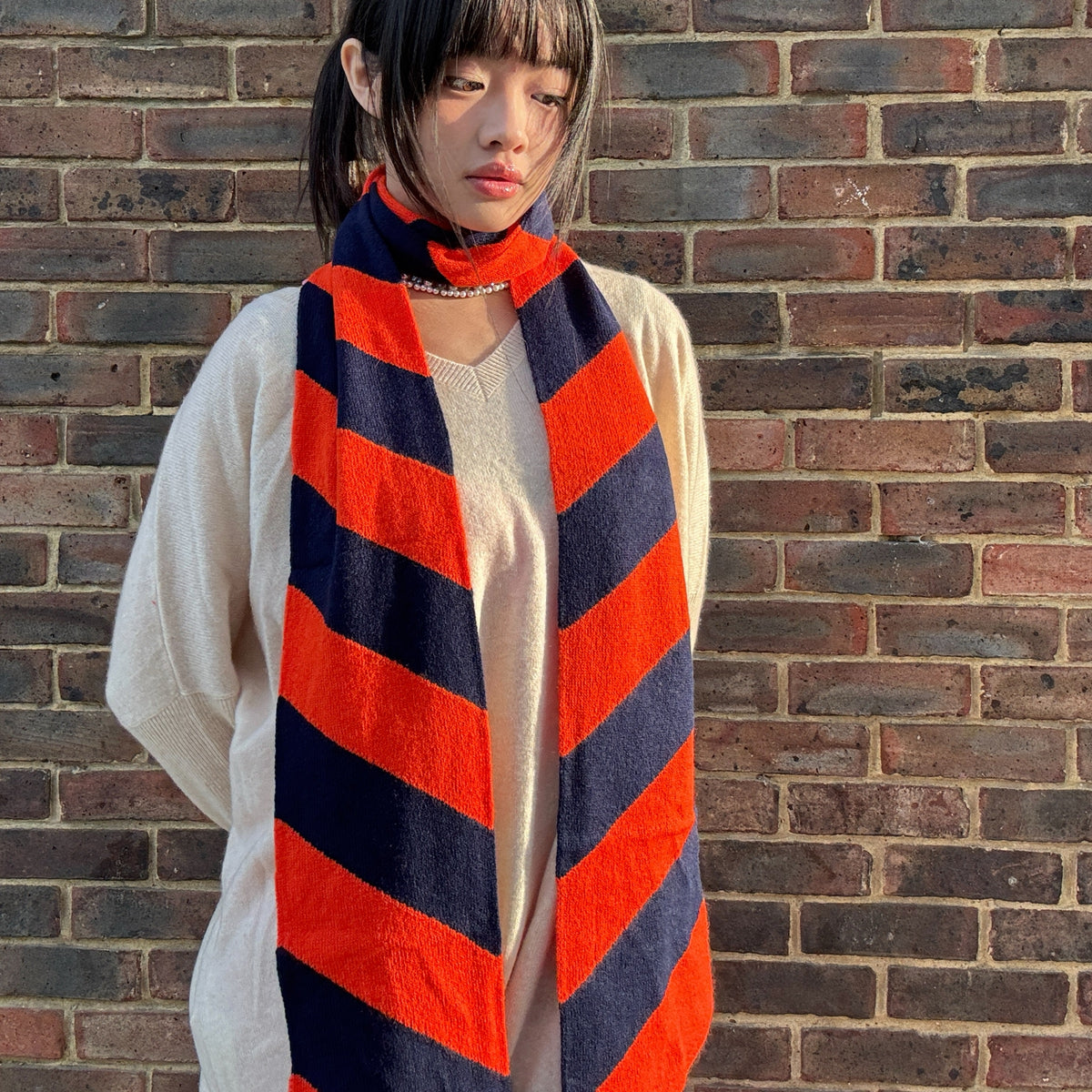 *NEW* Skinny Cashmere Scarf Orange Stripe