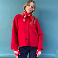 *BACK IN STOCK* Breton Cashmere Loose Rib Wrist Warmers Red & Off White