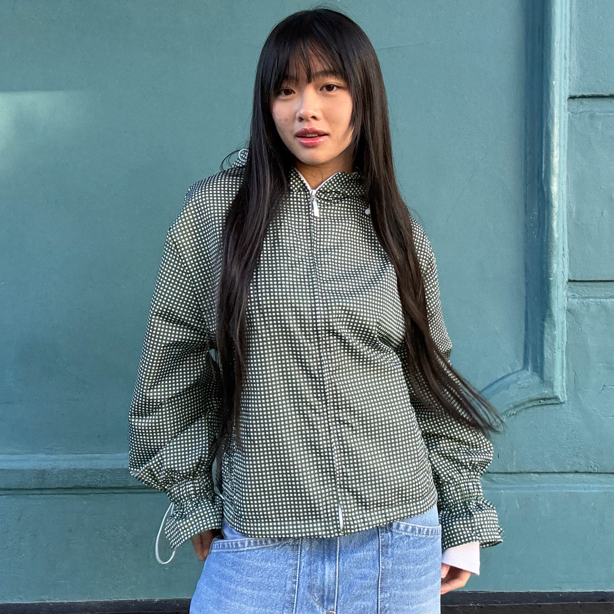 Ginny & Me Flared Windbreaker Olive Check