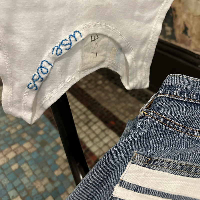 *NEW* White Tank Neckline Logo Blue