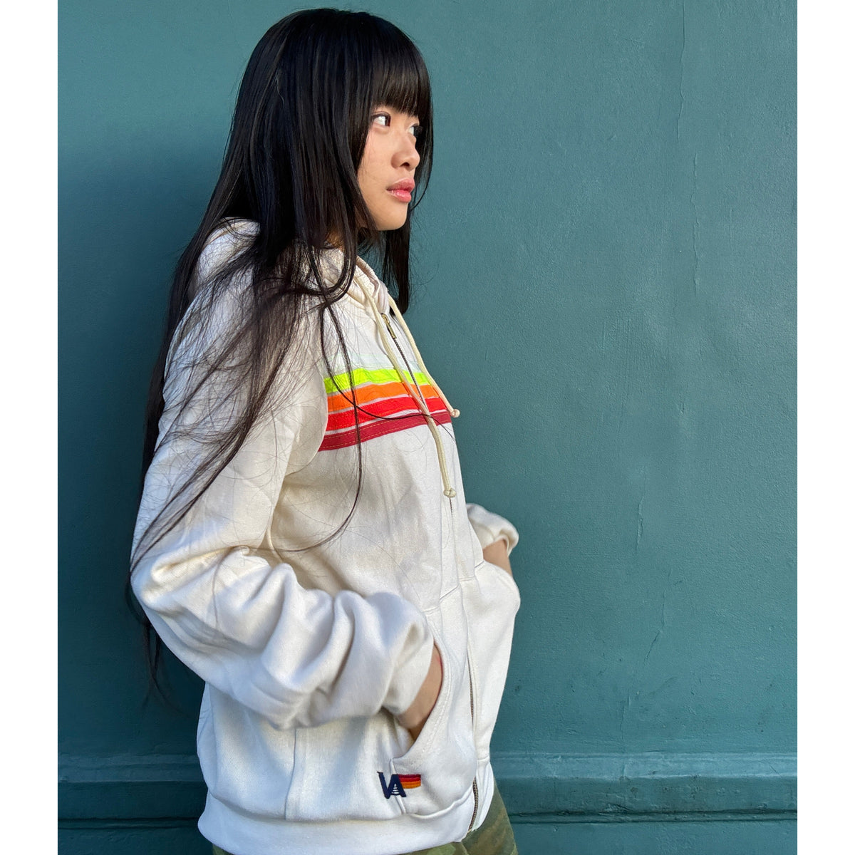 *NEW COLOUR* 5 Stripe Zip Up Vintage White/White Neon