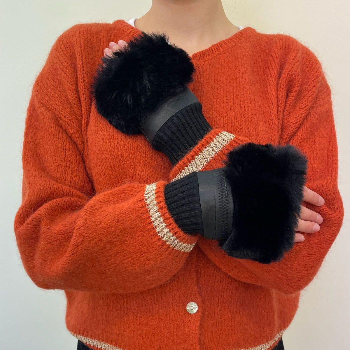 *NEW*Faux Fur Black Fingerless Gloves