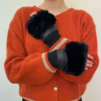*NEW*Faux Fur Black Fingerless Gloves