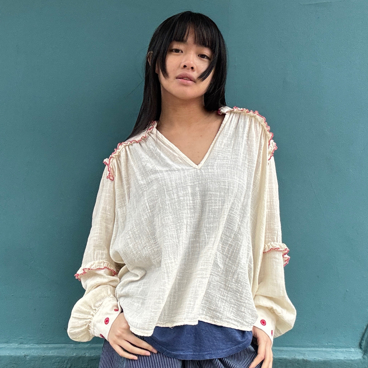 *NEW DROP* Contrast Stitch Ruffle Shirt