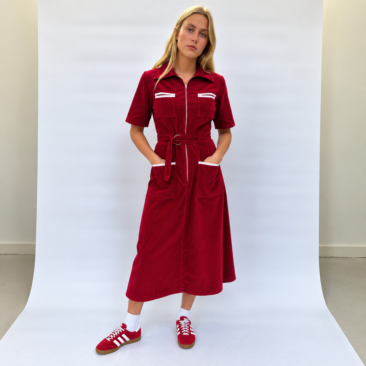 Velvet Shirt Dress Ruby