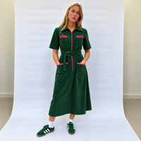 Velvet Shirt Dress Emerald