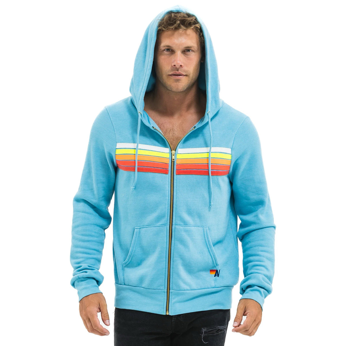 *NEW COLOUR* 5 Stripe Zip Hoodie Aquamarine