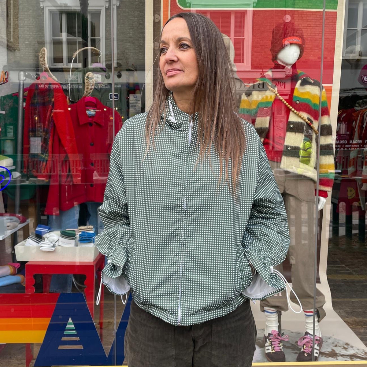 Ginny & Me Flared Windbreaker Olive Check