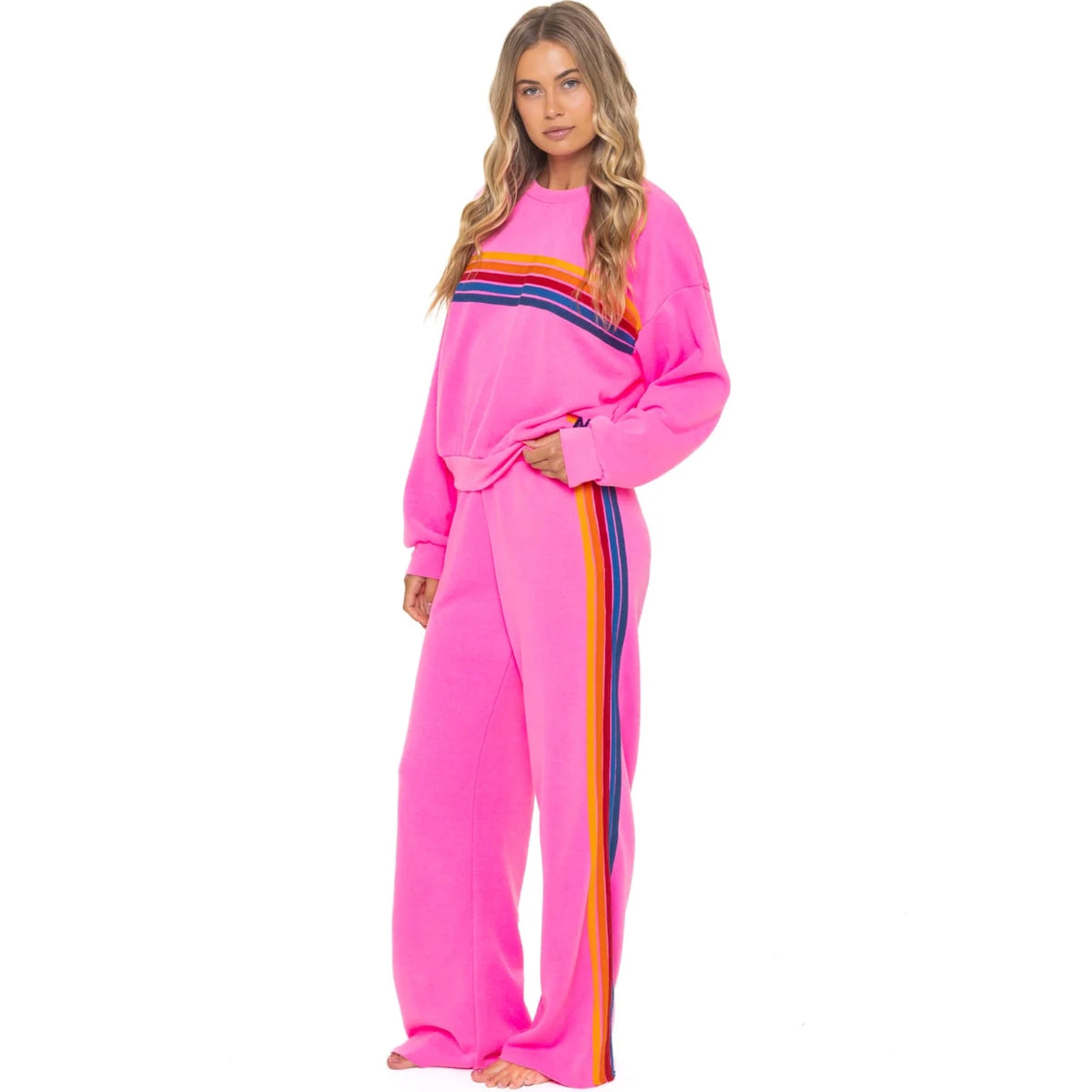 5 Stripe Relaxed Crew S'Shirt Neon Pink