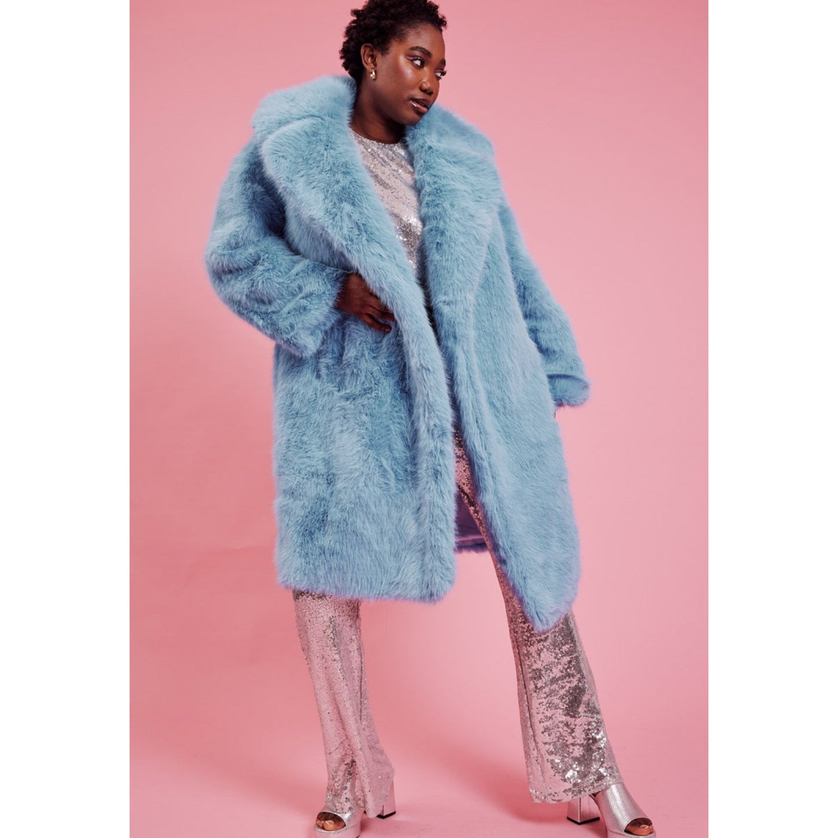 Baby Blue Faux Fur Oversized Coat
