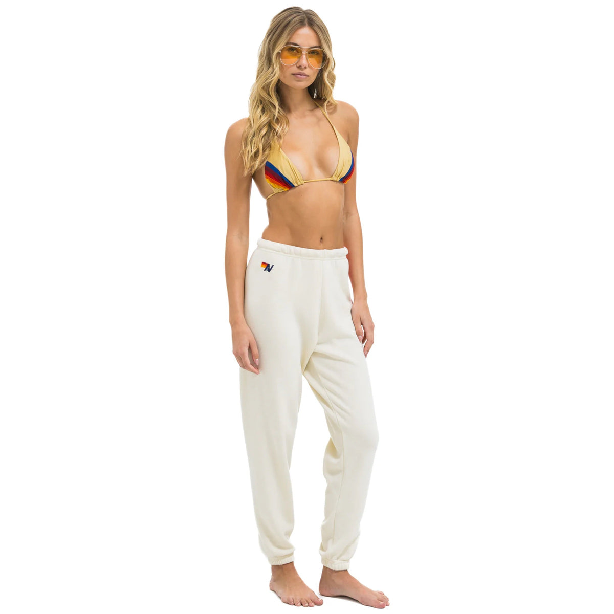 *NEW* Aviator Nation 5 Stripe Sweats Vintage White/Neon