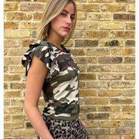 Camouflage Ruffle Sleeve T